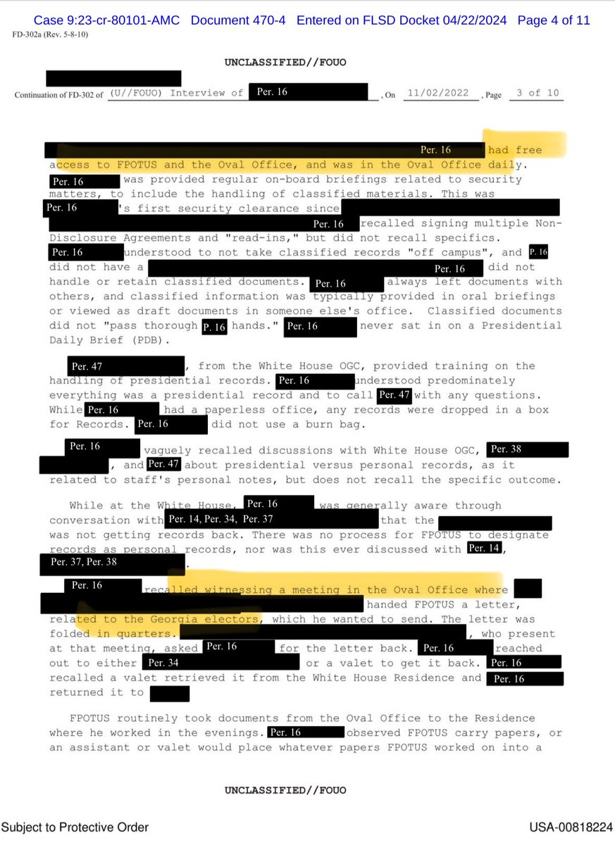 NEW: Partially redacted but unsealed exhibit in the Trump classified docs case shows DOJ had cooperation from a senior Trump aide, including post-presidency storage.courtlistener.com/recap/gov.usco…