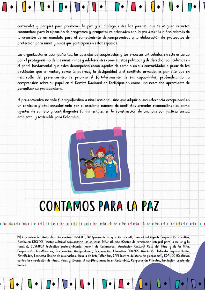 📢Durante el Pre-encuentro Nacional autogestionado, lxs niñxs y adolescentes de🇨🇴alzaron su voz por una participación protagónica en la construcción de paz y en los diálogos entre el Gob y el ELN. #LasNiñasNiñosYAdolescentesContamosParalaPaz🤝 Lee más⬇️ 📃humanidadvigente.net/pre-encuentro-…