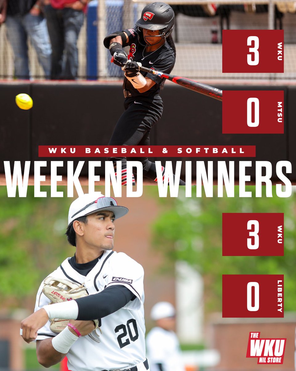 WHAT A WEEKEND🙌🙌 @WKU_Baseball & @WKUSoftball are on a roll with straight sweeps this past weekend 🥎⚾️ Shop🔗 baseball: wku.nil.store/collections/ba… Shop🔗 softball: wku.nil.store/collections/so… #GoTops