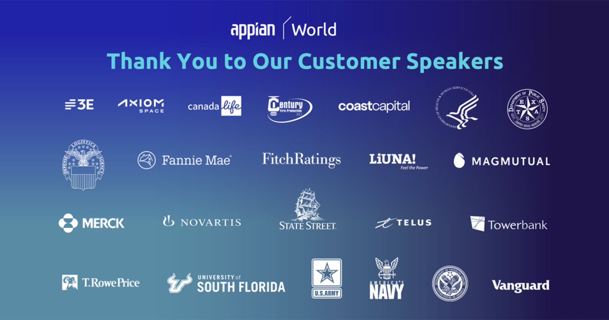 We want to thank our #AppianWorld speakers for the tremendous value they bring to our flagship event! You enhance the Appian World experience and inspire attendees to keep growing, learning, and building on Appian. Thank you for collaborating with us on and off stage:…
