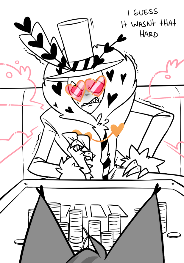 Joltikoff's tweet photo. Never gamble what you are not prepared to lose.. 

Overlord Husk AU Song Comic 'Figured' - 12/35  
#huskerdust #HazbinHotelFanart https://t.co/Wze6JzbcsI