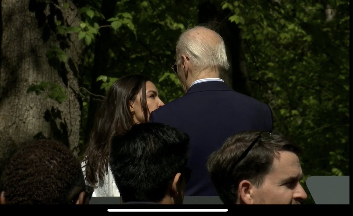 During the intros, AOC talked about the “peaceful student-led protests” at Columbia & other colleges, with an emphasis from her on the word peaceful At top of speech, Biden said he learned a “long time ago — listen to that lady” Her and Biden had a quick chat after his remarks