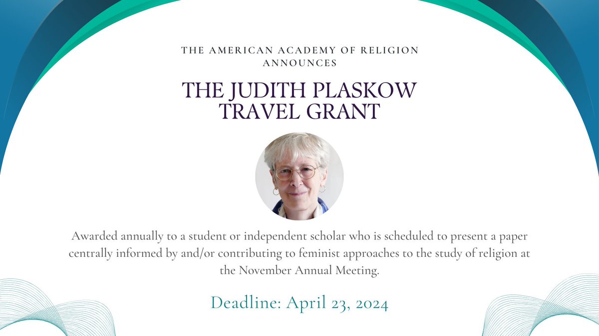 Our Judith Plaskow Travel Grant program awards $500 and complimentary November Annual Meeting registration to a student/ind. scholar presenting a paper informed by/contributing to feminist approaches to the study of religion. Tomorrow is the app deadline: ow.ly/fVb350QRk1S