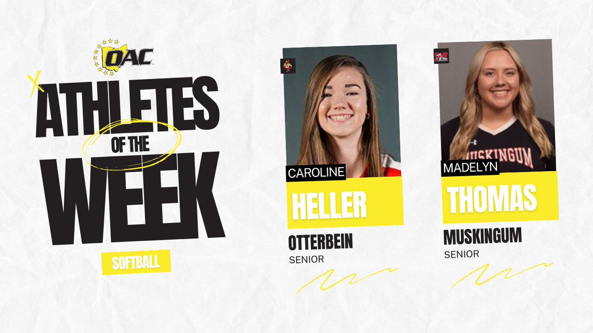 Athletes of the Week | Softball Caroline Heller, @Ott_Athletics Madelyn Thomas, @FightingMuskies #OAC #OACSoftball🥎