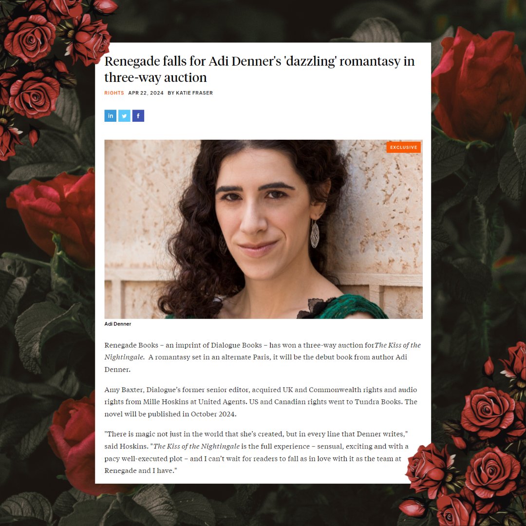 🌹🌹🌹ANNOUNCEMENT TIME🌹🌹🌹 It feels like a dream to finally announce that my opera-magic romantasy debut THE KISS OF THE NIGHTINGALE will be published this coming October from @dialoguepub in the UK and from @TundraBooks