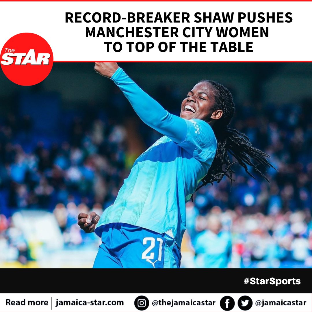 #StarSports: Jamaica Women's international footballer Khadija 'Bunny' Shaw's two goals propelled Manchester City Women to a 5-0 win over West Ham United Women, securing their position at the top of the Women's Super League.

READ MORE: tinyurl.com/8tm4hsrk