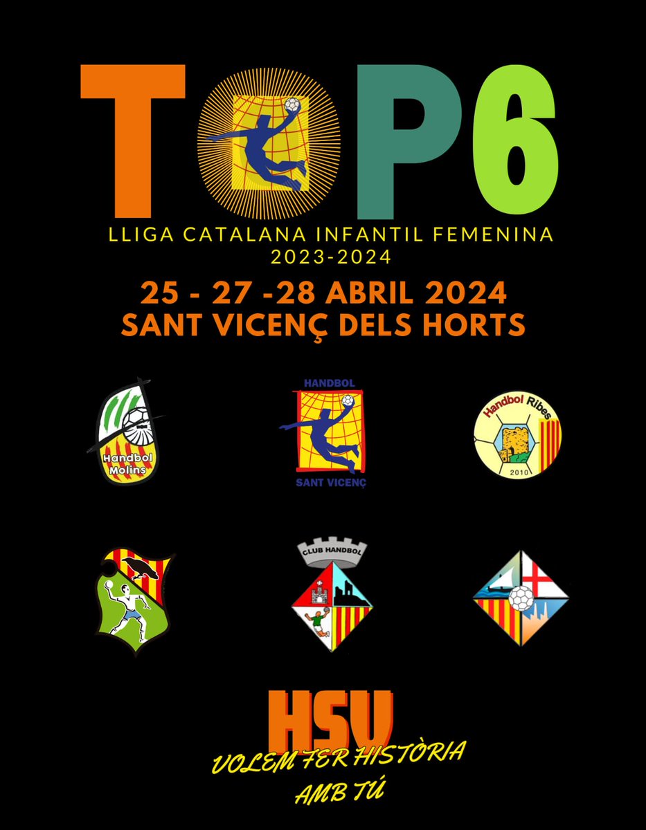 Els dies 25, 27 i 28/04 Sant Vicenç dels Horts acollirà la fase final de la Lliga Catalana infantil. Dijous 25 ➡️ 1/4 ⏰️ 19 h @handbolAsco 🆚️ @HandbolMolins ⏰️20.30 h @handbolsantvicenc 🆚️ @Handbolribes Ds 27 ➡️ SEMIFINAL Dg 28 ➡️ FINAL #fundacióhsv #orgullvicentí