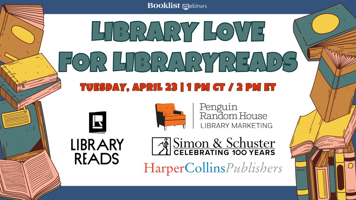It’s that time of year again--time to celebrate @LibraryReads99! Join us TOM 4/23 to learn about upcoming adult titles from your favorite publishers (📣 @PRHLibrary, @SSEdLib, & @librarylovefest) that are perfect for @LibraryReads99 nominations! Reg: bit.ly/3TMmIg5