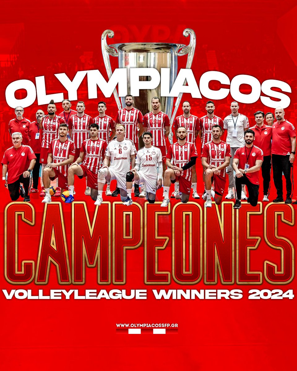 olympiacosfc's tweet photo. Συγχαρητήρια στην ανδρική ομάδα βόλεϊ του Συλλόγου μας, για την κατάκτηση του 32ου Πρωταθλήματος! / Congratulations to the Olympiacos Men's Volleyball team for their 32nd Championship title! 

#Olympiacos #Family #Volleyball #WeKeepOnDreaming #Piraeus #Champions #Greece

#Repost @OlympiacosSFP ・・・

🔴⚪🏆CHAMPIONS🏆⚪🔴
3️⃣2️⃣ Championships
1️⃣8️⃣ Cups
1️⃣5️⃣ Doubles
3️⃣0️⃣8️⃣ Titles in major team sports!

#osfp #Olympiacos #OlympiacosSFP #Volleyball #Volleyleague #Finals