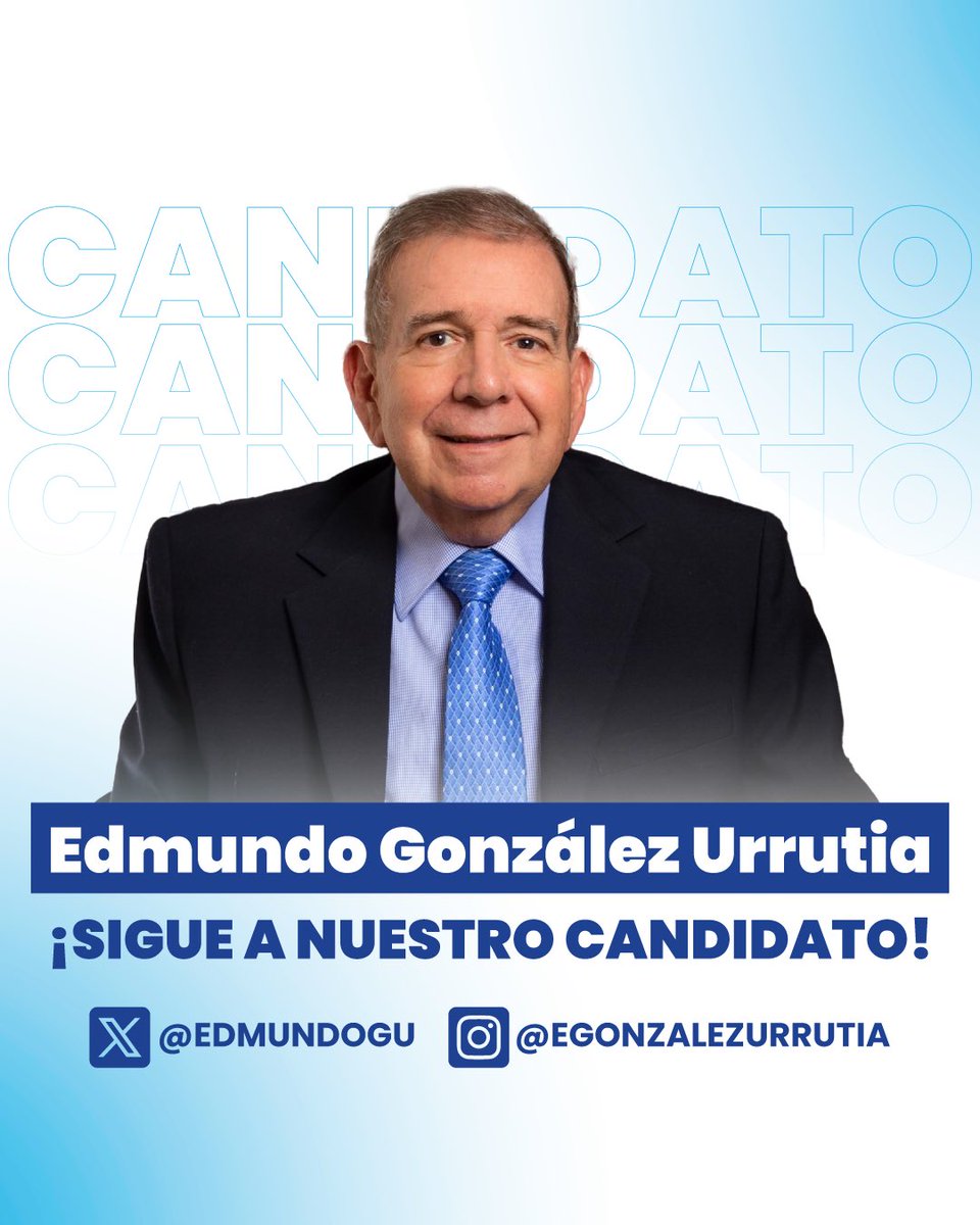 ¡El candidato unitario es @EdmundoGU! Síguelo en sus redes sociales🤳🏼 Seguimos juntos en esta ruta electoral para ganar y conquistar la libertad de 🇻🇪 #ConVzla | #HastaElFinal