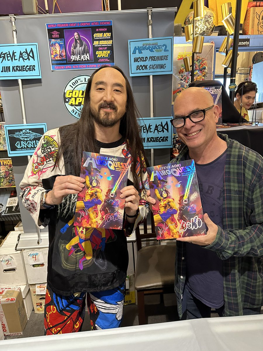 We still have a few more 2x Autographed copies of HiROQUEST Double Helix GN by @steveaoki and @IMJIMKRUEGER Grab them now before they are all gone. We ship anywhere or you can choose in-store pickup at Golden Apple in L.A. with your order. Link: goldenapplecomics.com/products/steve…