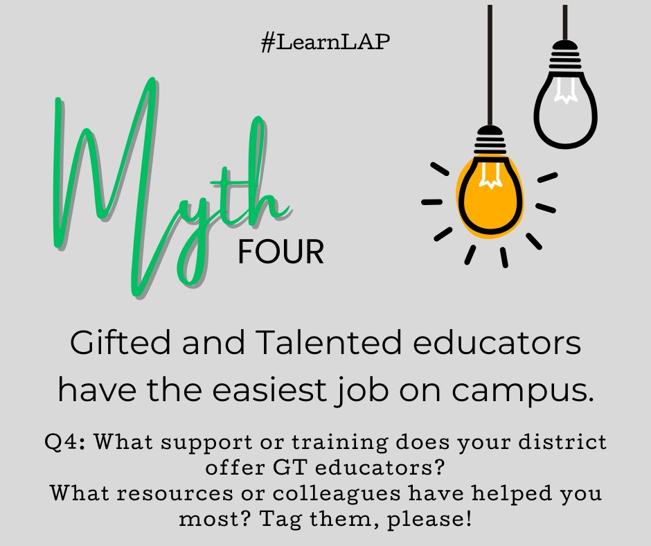 Q4: What support or traning does your district offer GT educators? What resources or colleagues have helped you most? Tag them, please! #LearnLAP #gtchat