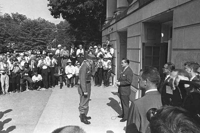 University of Alabama, 1963. Gov. George Wallace blocking Black students from entering the school. Just like Gov. Wallace, these students are on the wrong side of history.