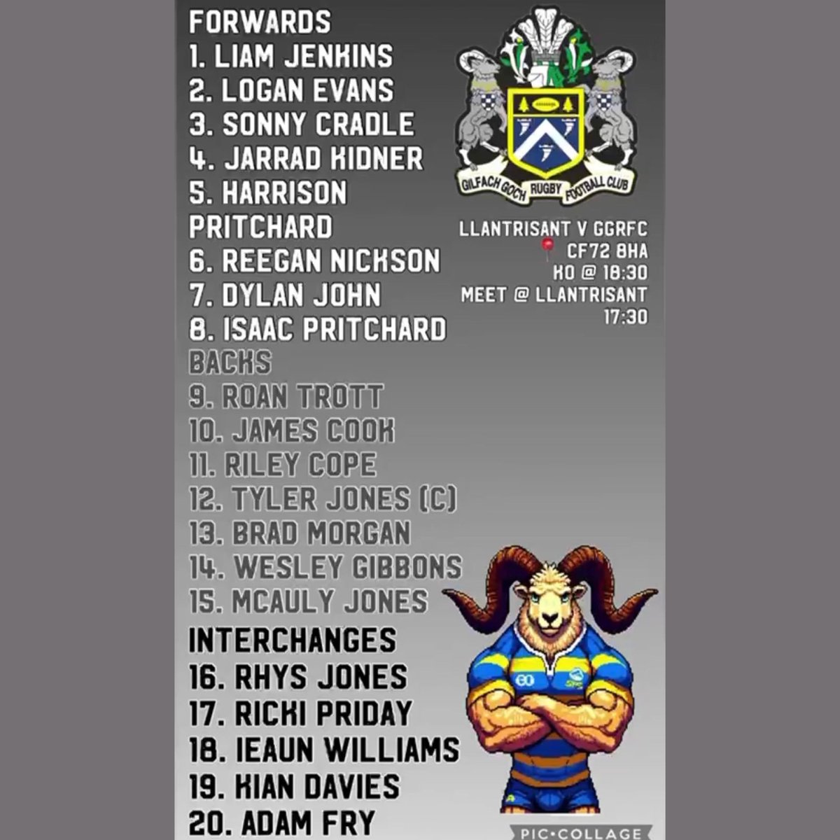 📢 TEAM ANNOUNCEMENT 

Midweek fixture for the firsts this Wednesday as we head down to <a href="/llantrisantrfc/">Llantrisant RFC</a>. 

Last few games of the season for the boys, be great to have a good turn out in support. Let’s get behind the boys!

📍Llantrisant RFC 
⏰ 6:30pm kick off 

#ROC 🔵🟡🐏🏉