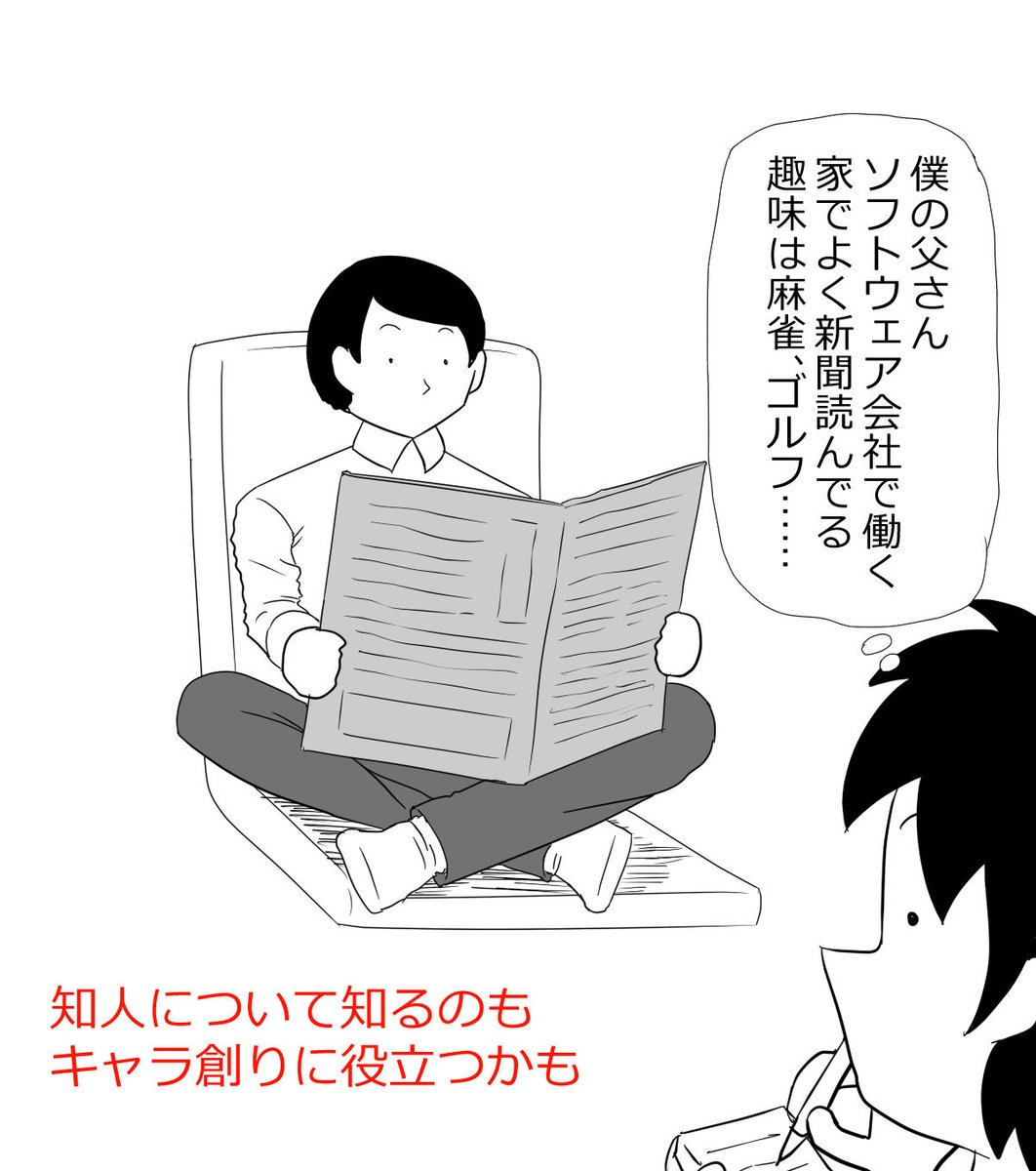 【キャラ箱を作ろう】 キャラの名前・年齢・好きな物・性格・言葉遣いなどの プロフィールを書いたメモ また、自分の経験・特技・雑学などを書いたメモを「キャラ箱」に入れていこう 創作する際に箱を開くと役立つよ キャラは人物なので 知人を観察して性格や癖を知るのも キャラ創りの糧になるかも