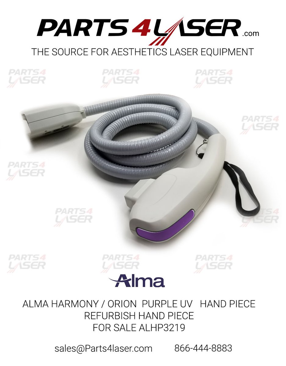 hey global fam, our SEASONAL PROMOTION IS ON!  #ALMAHARMONY / ORION  PURPLE UV   HAND PIECE FULLY REFURBISHED HAND PIECE parts4laser.com/.../alma-harmo…
The condition is perfect. 
It comes  WITH FULL PULSES!
90 day warranty.
#AlmaHarmonyXLPro #laserhairremoval #parts4laser