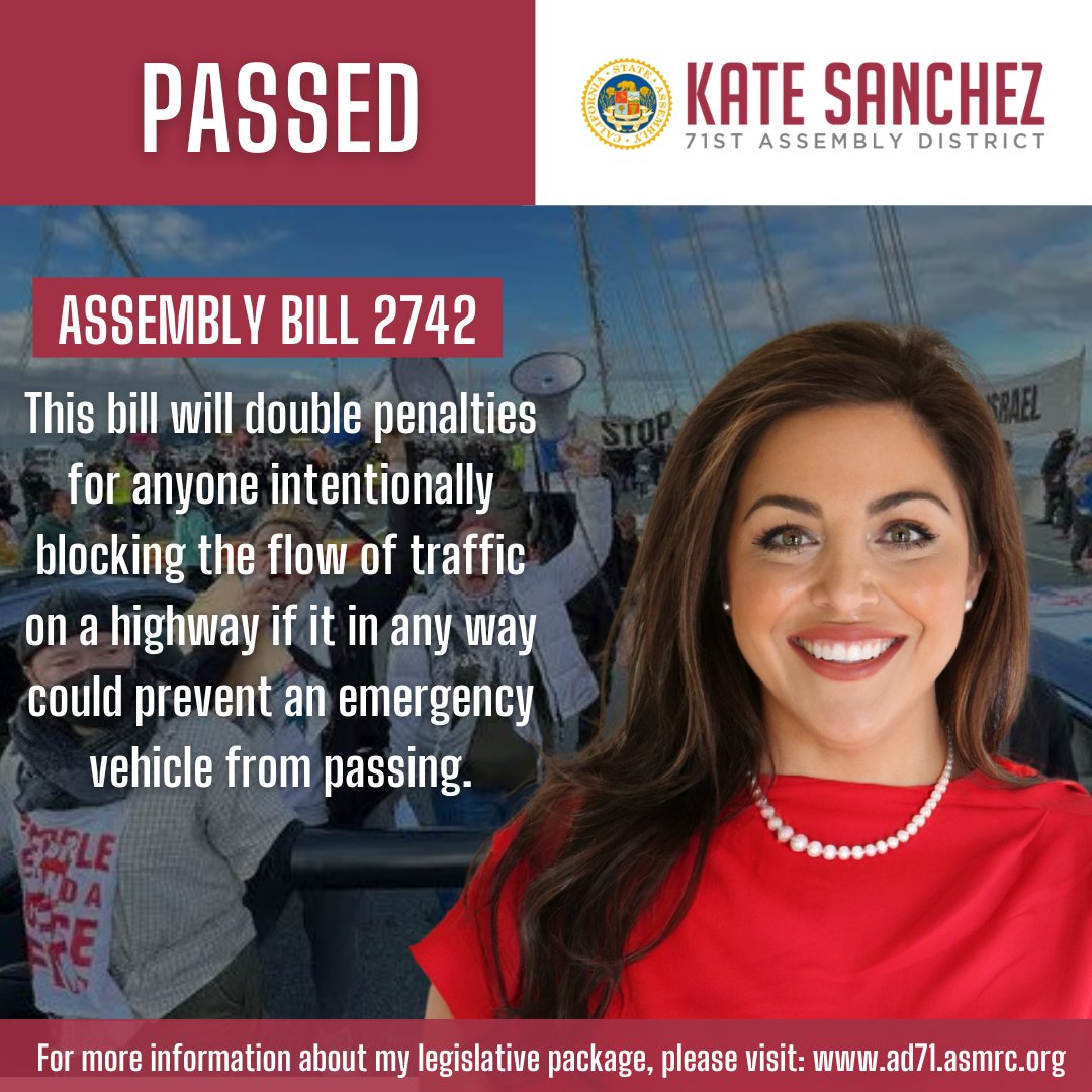 AB 2742’s bipartisan passage out of committee today is a step in the right direction. We need to send a signal that these dangerous highway blockings will no longer be tolerated. Enough is enough.