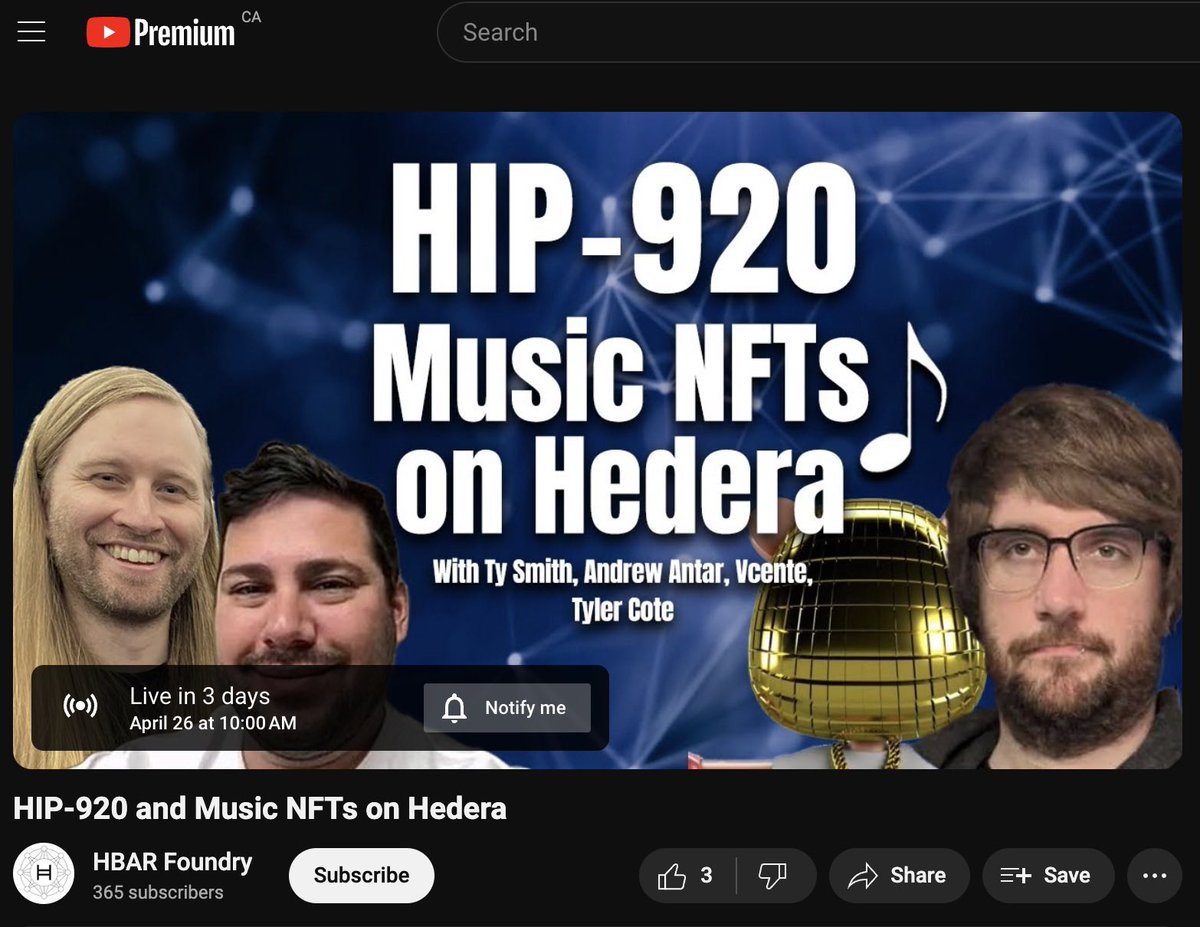 special show ✨ i’m hosting a panel about the future of music on @hedera with the @HBARfoundry! friday 10am ET talking about HIP-920 with amazing guests @TMCC_Patches @tunefmofficial @Vcente__ & @pluto_hashpack live on 𝕏 and youtube! (link in thread)