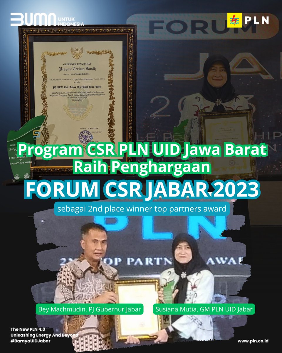 Electrizen, PLN Unit Induk Distribusi Jawa Barat meeaih penghargaan Forum CSR Jabar 2023 sebagai 2nd Place Winner Top Partners Award.

#pln #plnjabar #plnmobile #plnpeduli #tjslpln #BarayaUIDJabar #csrawards