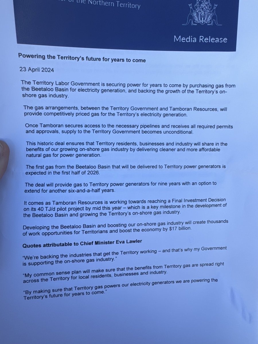 Breaking: the first purchaser of Beetaloo gas will be none other the NT Government, which has entered into a binding agreement with fracker Tamboran. This takes state capture to a whole new level. Fracking the Beetaloo will generate 1.2 billion tonnes of GHG emissions.