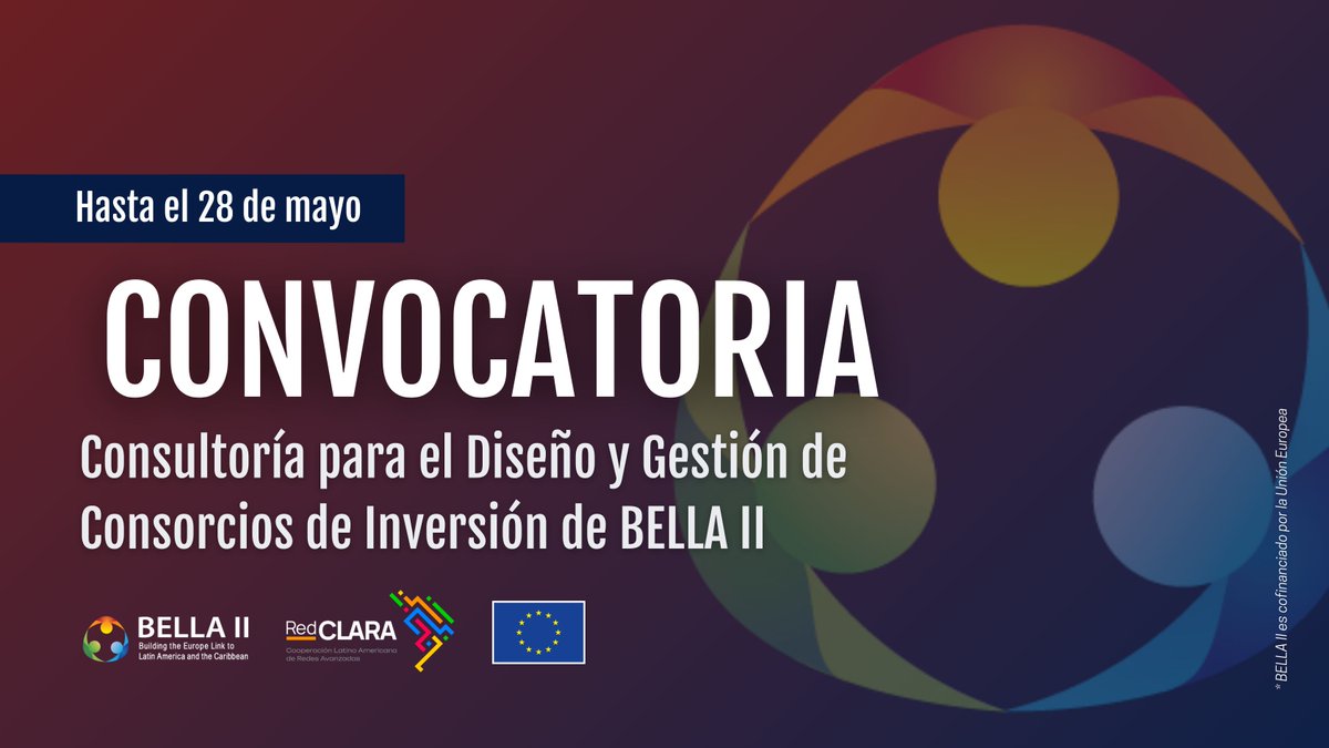 NUEVA OPORTUNIDAD DE CONSULTORÍA: 📢“Diseño y Gestión de Consorcios de Inversión del proyecto BELLA II” Abierta hasta el 28 de mayo Más información y bases para participar: bit.ly/49NQu9Z