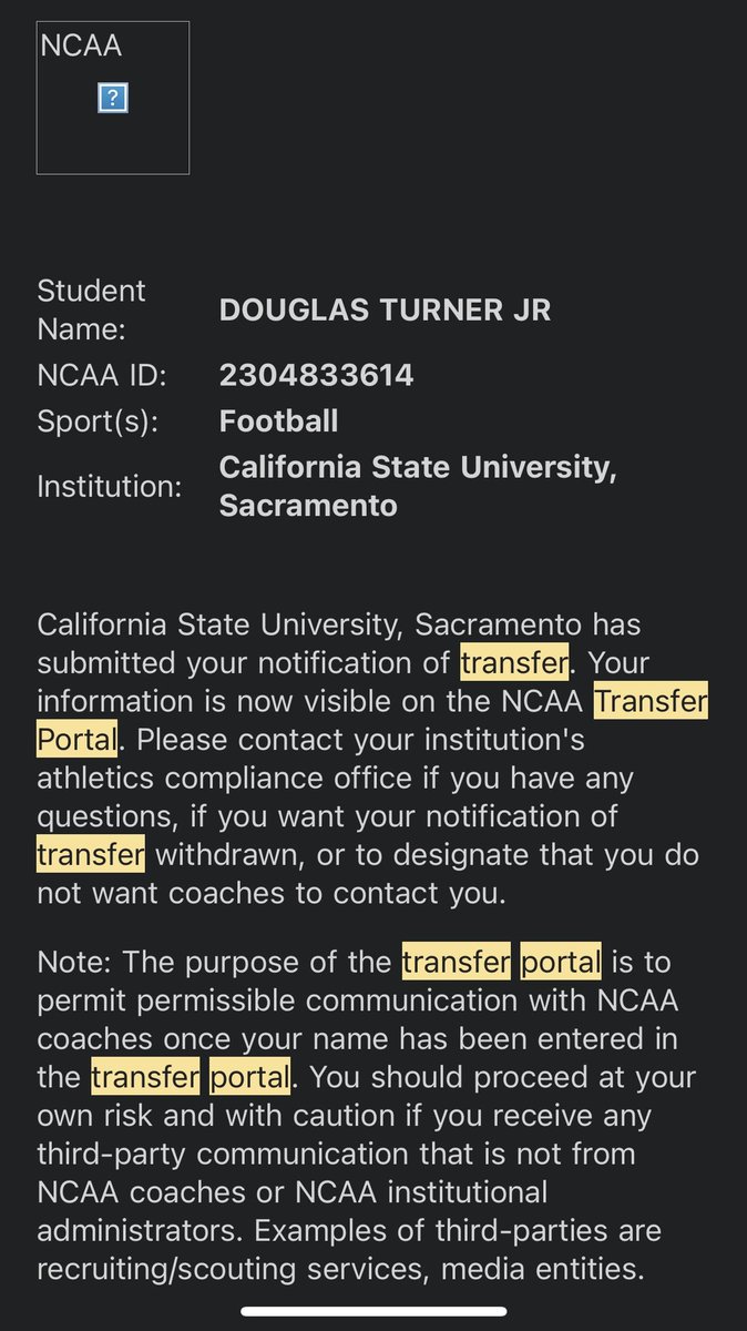 Officially in the transfer portal! Eligibility: 3 for 2