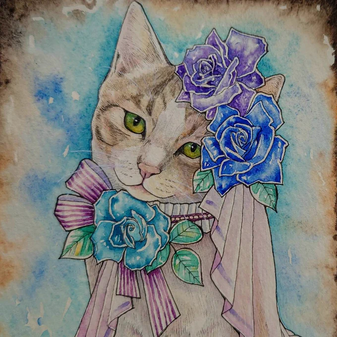 #私はこういう絵描きです見た絵描き全員参加猫と薔薇とシルクハットが大好きな、コミュ障で方向音痴で高所恐怖症な人ですどうぞよろしくお願いします 