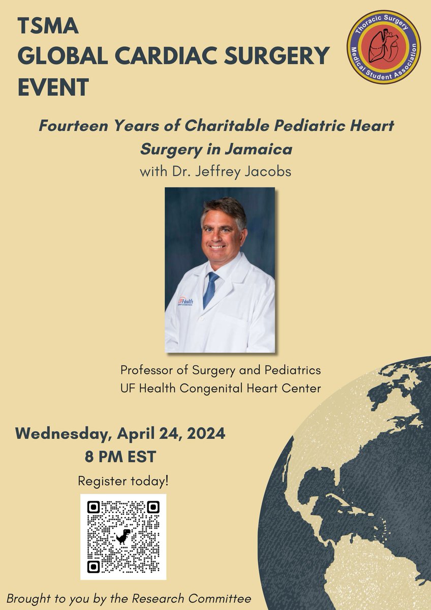 TSMA (@thoracicstudent) on Twitter photo Don’t forget to join us this Wednesday, Apr 24, at 8 PM EST to watch <a href="/JeffJacobs215/">Jeff Jacobs</a> give a live lecture on “Fourteen Years of Charitable Pediatric Heart Surgery in Jamaica.” Sign up now at tinyurl.com/ue6h2sh9, and we look forward to seeing you there!🫀 Don’t forget to join us this Wednesday, Apr 24, at 8 PM EST to watch <a href="/JeffJacobs215/">Jeff Jacobs</a> give a live lecture on “Fourteen Years of Charitable Pediatric Heart Surgery in Jamaica.” Sign up now at tinyurl.com/ue6h2sh9, and we look forward to seeing you there!🫀