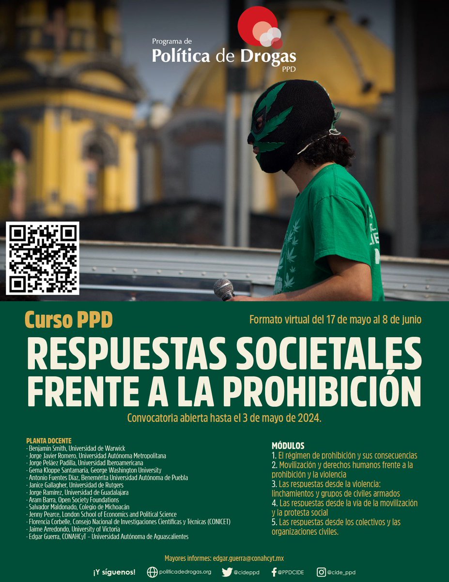 APEPD_AC's tweet photo. #CursoPPD
📛 Inscríbete al curso coordinado por @edgarguerrab
📅 17 de mayo al 8 de junio
⚠️Y conoce cómo la sociedad responde ante la violencia y la prohibición de drogas
Mayores informes: edgar.guerra@conahcyt.mx
✏️Registro hasta el 3 de mayo en: https://t.co/7ISz5JVpNG https://t.co/WLV3mUHTjg