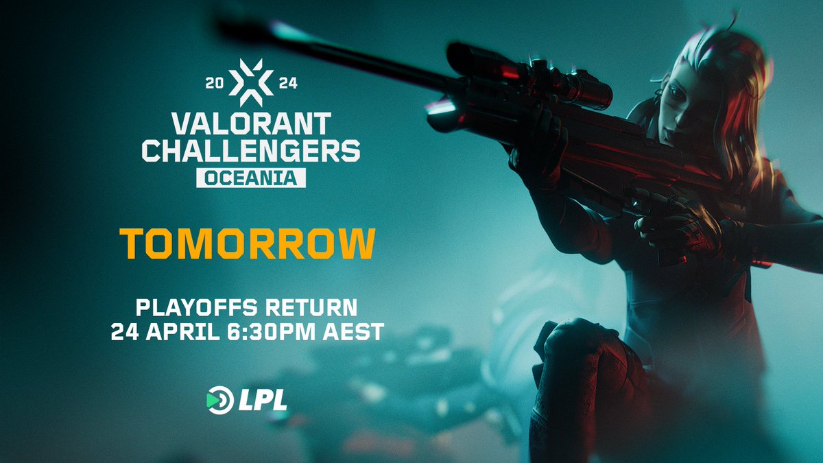 LPL_VALORANT's tweet image. The VCT OCE Stage 1 2024 Playoffs return TOMORROW. Don't miss the action as the lower bracket teams clash for survival. Who do you think will make the Finals?  

⏰ 6:30PM AEST
📺 twitch.tv/lpl_valorant

#ChallengersOceania | #VCT | #LPLValorant