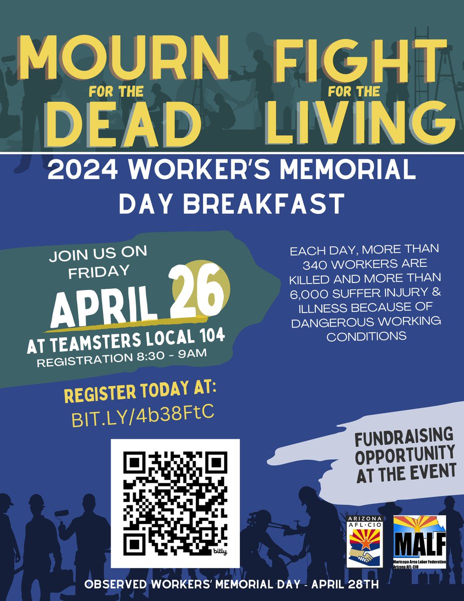 📌Join us this Friday, April 26th where we will gather to remember and pay tribute to the workers who have lost their lives due to work-related hazards. #WorkersMemorialDay #1u RSVP Required: bit.ly/4b38FtC
