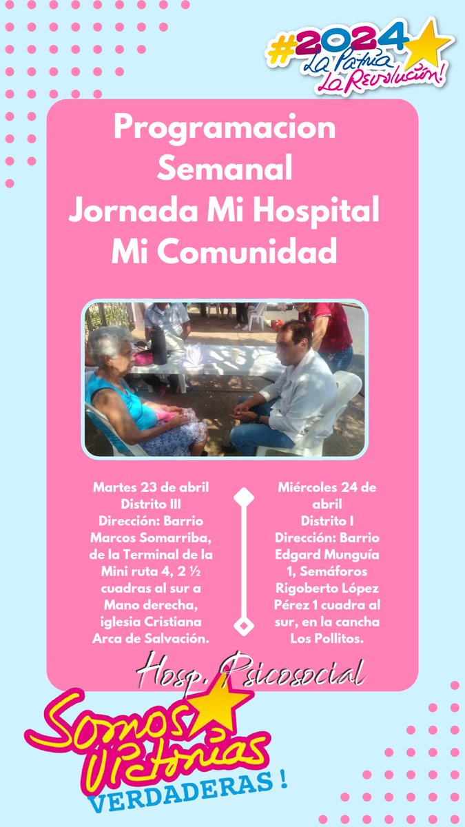 SHpsicosocial's tweet photo. 📢Les compartimos la programación semanal de las Jornadas de atención en salud mental "Mi Hospital en Mi Comunidad" 
#𝕊𝕒𝕝𝕦𝕕𝔼𝕟𝔽𝕒𝕞𝕚𝕝𝕚𝕒𝕐ℂ𝕠𝕞𝕦𝕟𝕚𝕕𝕒𝕕 
#SomosVictoriasVerdaderas https://t.co/bxhCxbqx2S