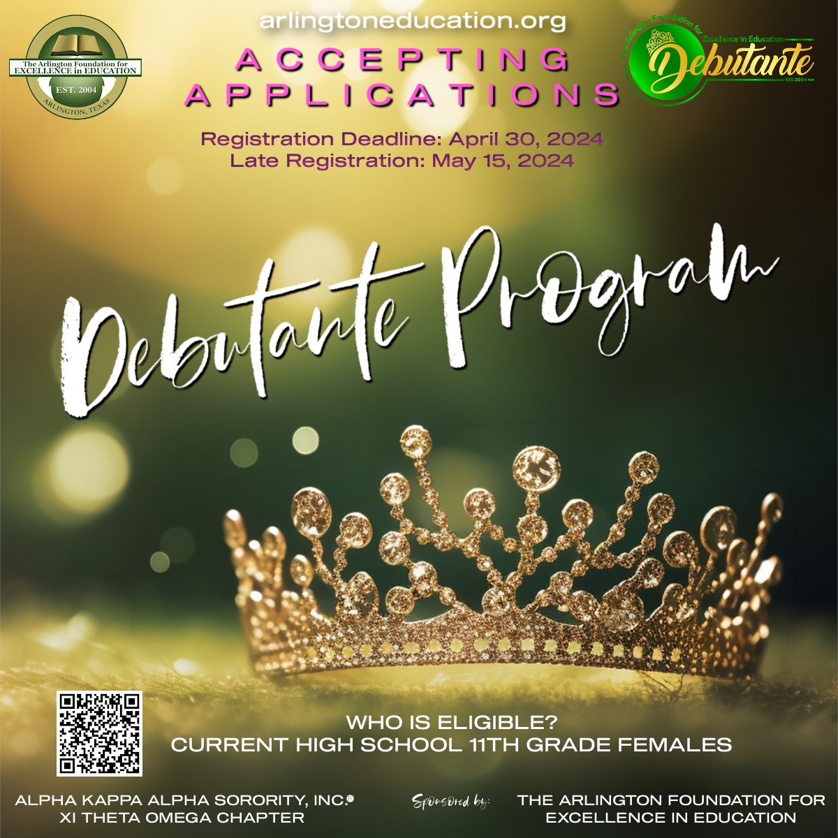 ArlingtonFEE04's tweet photo. We're accepting applications for our 2024 Debutante process. This is a once in a lifetime experience. Register today, you'll be glad you did. https://t.co/YRzgDIqhx2