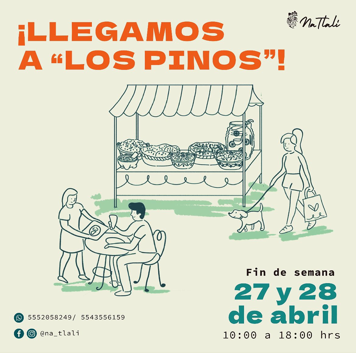 Querida comunidad ¿Alguna vez se imaginaron que la cocina vegetal🌱🌎🌽  llegaría a Los Pinos? 😯 

¡Pues llegó el día! Así que ármense un picnic con sus amigas(os) 🧺 traigan a su 🐶 y pasen a saludarnos y comer rico ¡Ahí los vemos! 

Fecha: Sábado y Domingo 27 y 28 de abril.