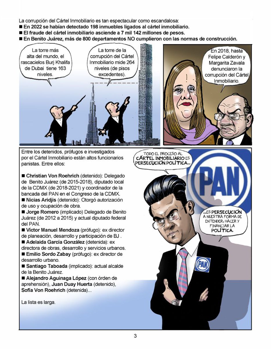 infpmorena's tweet photo. Ayer el candidato de la derecha para la Jefatura de la Ciudad de México pidió al @INEMexico que en el debate donde uno de los temas sería "Transparencia y combate a la corrupción" se prohibiera hablar del cartel inmobiliario. Aquí, en esta genial historieta de @fisgonmonero explica la historia de esta organización corrupta y por qué el candidato quiere ocultar esa información.