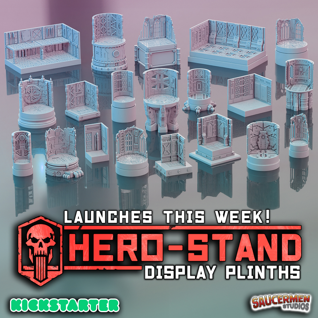 SaucermenStudio's tweet photo. DISPLAY YOUR MINIS IN ALL THEIR GLORY!

The Hero-Stand Display Plinths are versatile and customisable, so you can showcase your prized miniatures in a variety of ways.

LAUNCHES THIS WEEK!

https://t.co/jr4RTFkpYL

#minipainting #warhammercommunity #minipainting https://t.co/bvoNvFBHMz