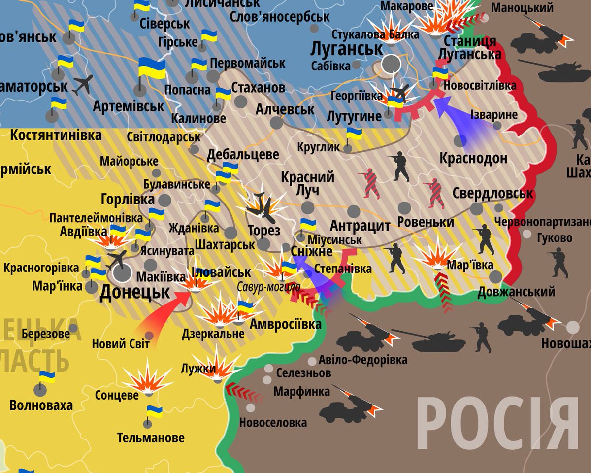 This is how the map of Donbas looked like in mid-August 2014, before the Russian intervention at Ilovaisk. 
Donetsk and Luhansk pretty much cut off from each other, nearly the entire border back under UA control... A few weeks more and it would've ended. 
Feelsbadman