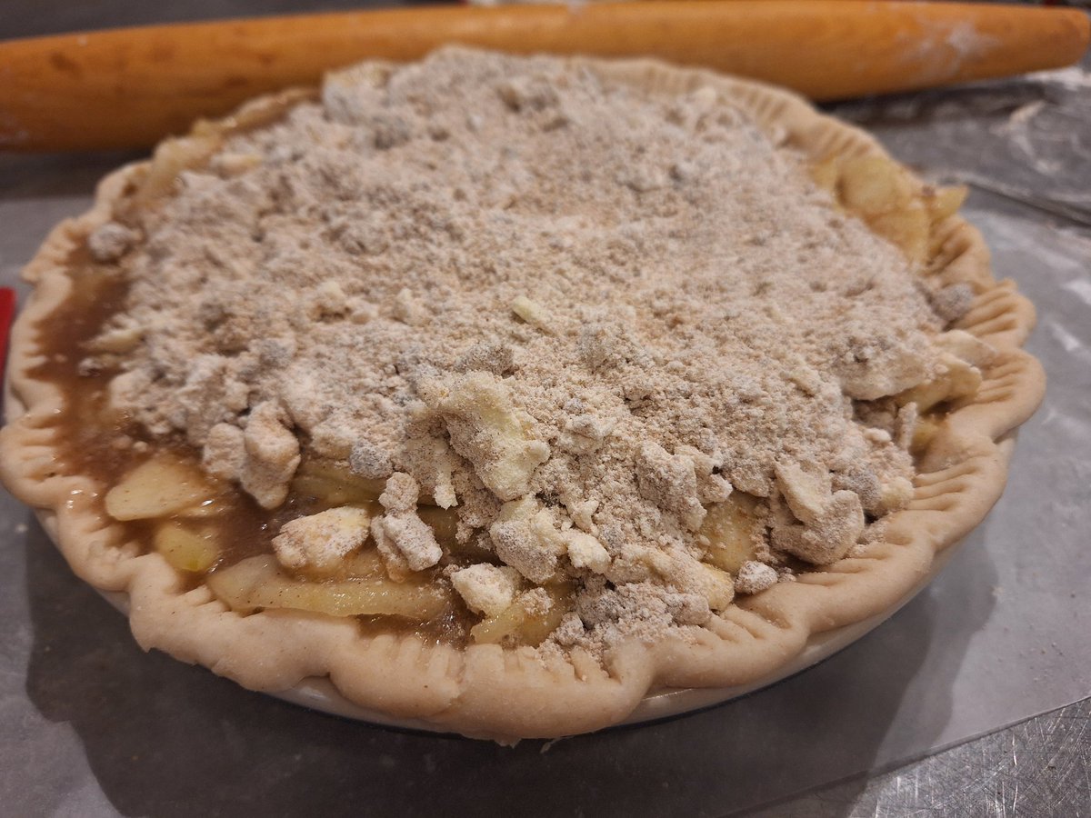 Dutch apple pie going in the oven.