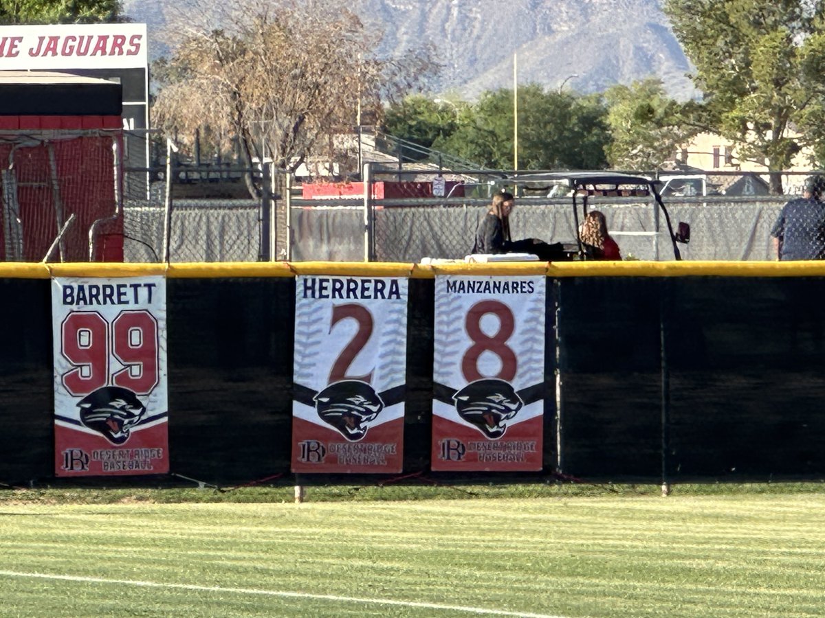 Desert Ridge baseball Hall of Fame Game. Trent Manzanares, a four-year starter at shortstop for the Jaguars, having his number retired today alongside his former coach, Pat Herrera. Herrera eclipsed 400 wins this season and won back-to-back state titles here at Desert Ridge.