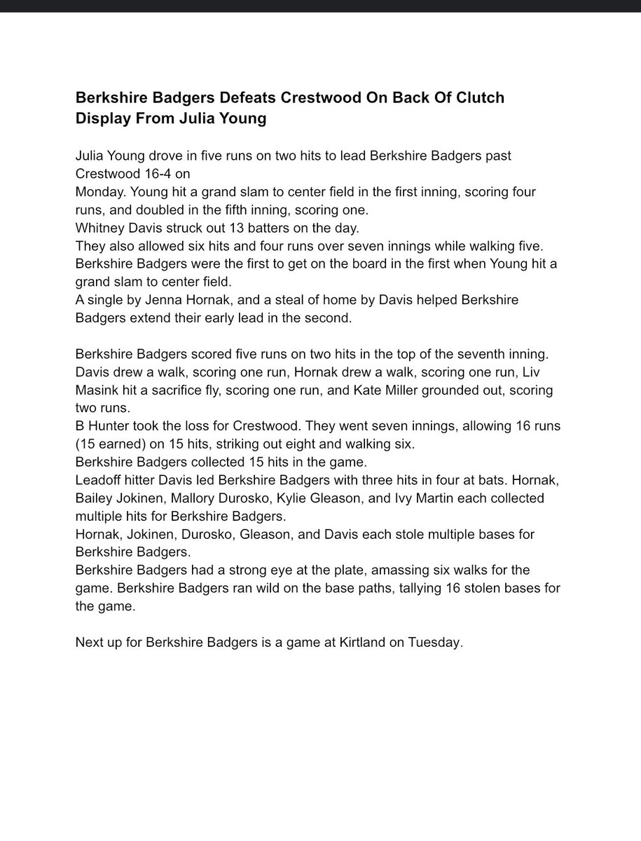 ๐น๐๐ฃ๐๐ค๐๐๐ฃ๐ ๐๐๐๐ช ๐น๐๐๐๐๐ฃ๐ค (@bhs_ladybadgers) on Twitter photo Big win to start the week off!! #GoBadgers #Dinger #NeverBunt Big win to start the week off!! #GoBadgers #Dinger #NeverBunt