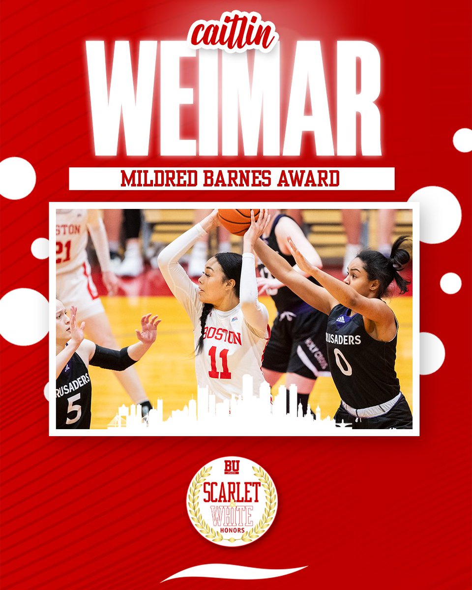 For the second time in as many years, Kayla Roncin (@TerrierSoftball) and Caitlin Weimar (@TerrierWBB) are co-recipients of the Mildred Barnes Award for top female athlete! The entire BU community has been lucky to watch these two excel in their sports! #BUSWH
