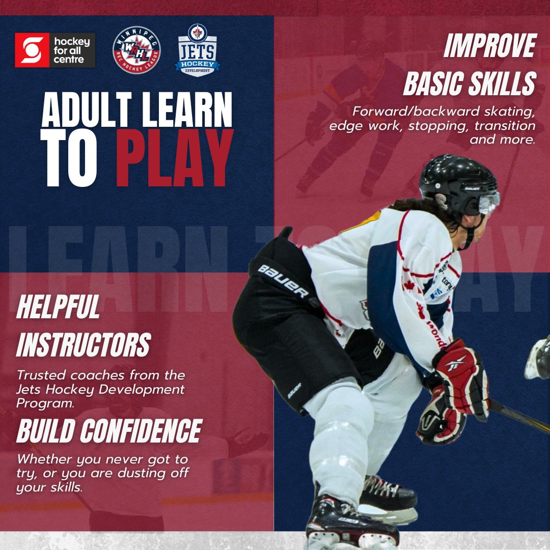 New to hockey? Want to elevate your game? Look no further! 🤯

Dive into eight skill sessions with Jets Hockey Development team (<a href="/hockeyforallctr/">hockey for all centre</a>), followed by 10 game-based sessions with the the best rec hockey league out there! 😉

Check out the link in our bio! 🚨