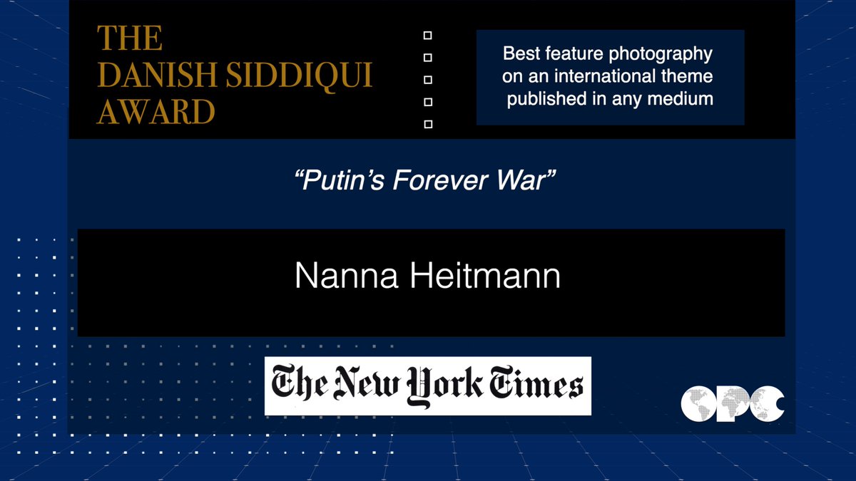 Congratulations to @HeitmannNanna with @nytimes for winning the Danish Siddiqui Award for images of life in Russia during the war. Watch the acceptance speech here: youtu.be/fjftF6SWV30 #OPCAwards85