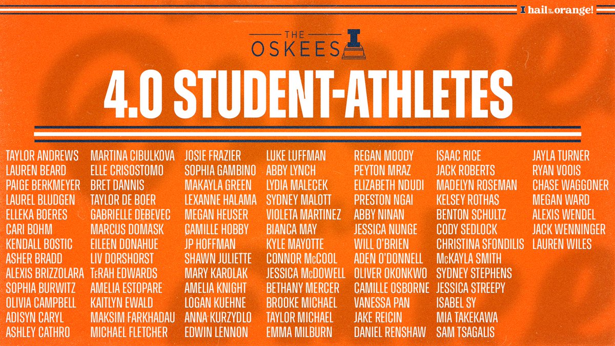 2024 Oskee Awards

Congratulations to the 85 student-athletes who earned a 4.0 GPA.

#Illini | #HTTO