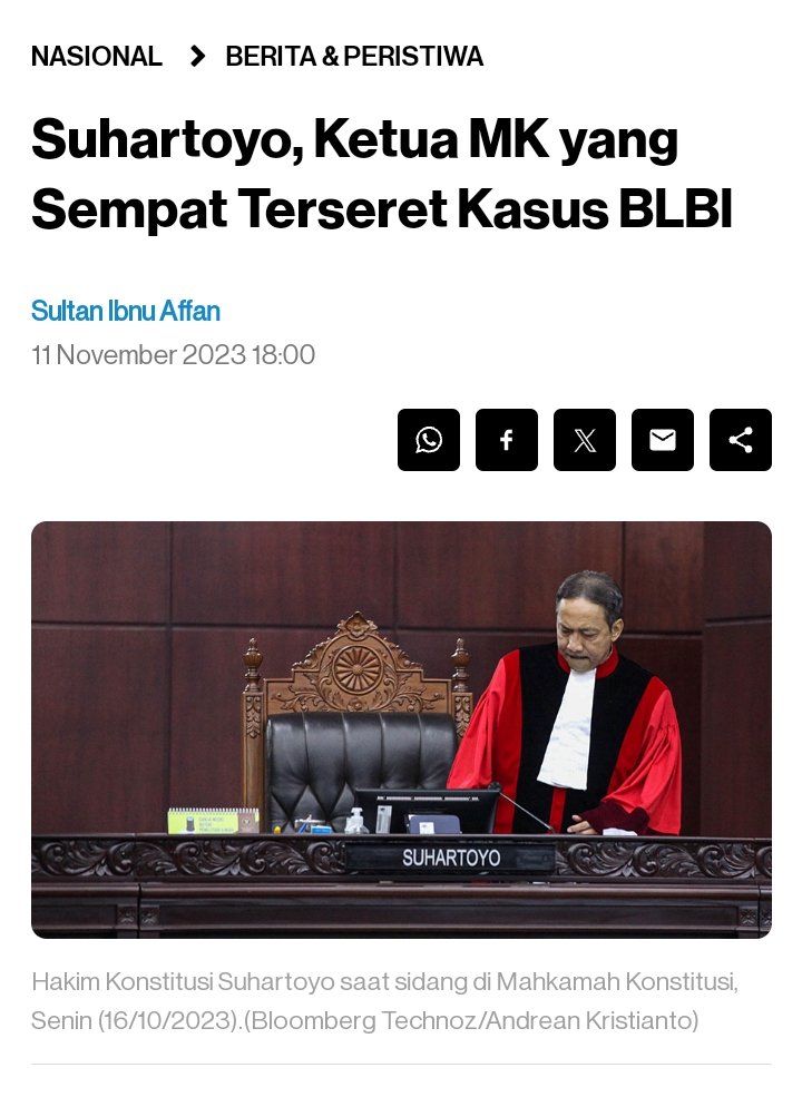 Suhartoyo, Ketua MK Yang Sempat Terseret Kasus BLBI . bloombergtechnoz.com/detail-news/20… ..