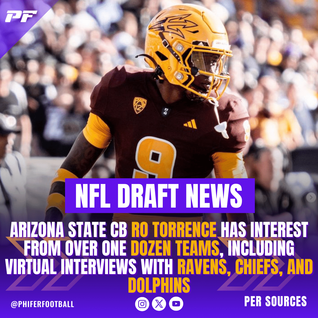 🚨ASU Cornerback Ro Torrence has been contacted by over one dozen teams, including recent virtual interviews with the #Ravens, #Chiefs, and #Dolphins, a league source tells @xpandsports. 🚨 Torrence recorded 37 total tackles, 2 sacks, 1 INT, and 3 PDs in 2023 and earned an…