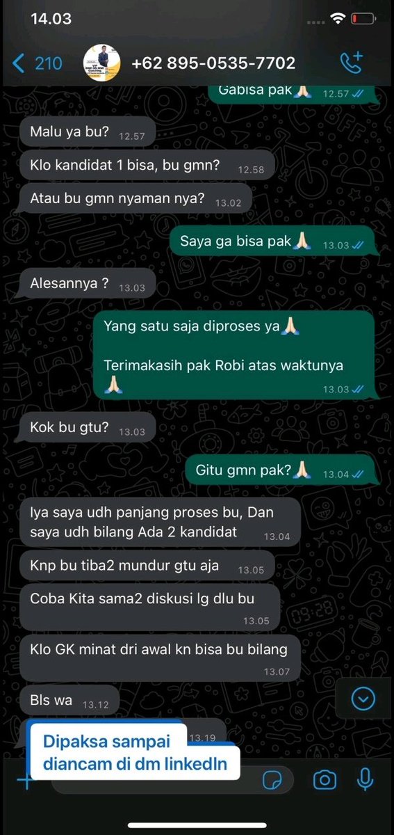 mallaschenee's tweet photo. GILA YAAA??? ORANG NGELAMAR KERJA MALAH LO LECEHIN BEGINI?? HARUSNYA MALU!!!

MANA GASLIGHTING KORBAN DENGAN DALIH WA DAN LINKEDIN DI HACK?? DIPIKIR WARGA LINKEDIN BODOH? MIKIRRR!!! https://t.co/MkK14vZ2F4