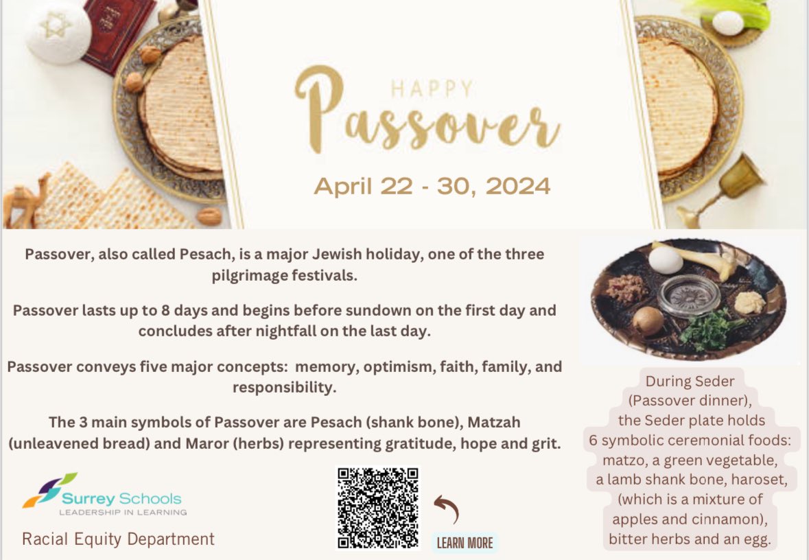 Wishing a Happy Passover and Chag Sameach to all those who are observing. @Surrey_Schools