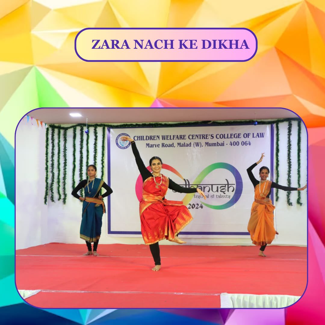 cwc_law's tweet photo. "🎉 Day 03 of Indradhanush 2k24 at Children Welfare Centre's College of Law kicked off with a bang! Our talented students mesmerized the audience with their dance fusion in 'Zara Nach Ke Dikha.' 💃✨ https://t.co/5WSy4glqAQ
