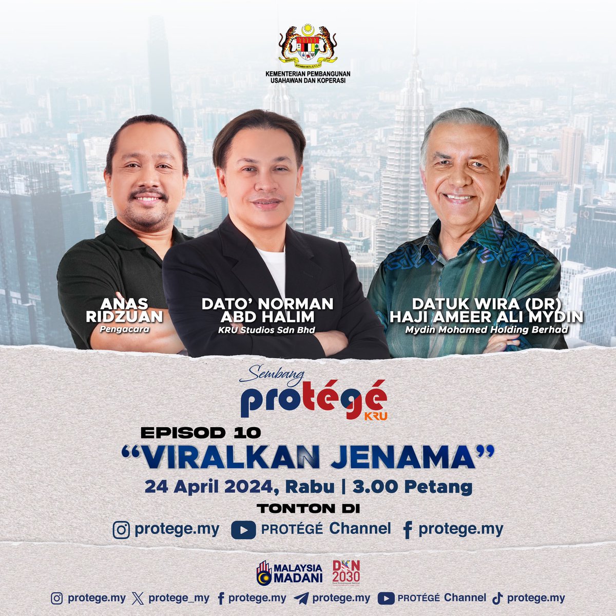Jom saksikan perkongsian Datuk Wira (Dr) Hj. Ameer Ali Mydin mengenai strategi beliau mengembangkan perniagaan Mydin secara eksklusif di laman sosial PROTÉGÉ pada 24 April 2024, jam 3 petang. 

#KUSKOP #PROTÉGÉ #MalaysiaMADANI #SembangProtégé #ViralkanJenama